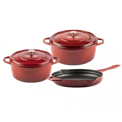 Gietijzer Set uit 3 delen Hosse, Rubin - Gietijzeren pan set