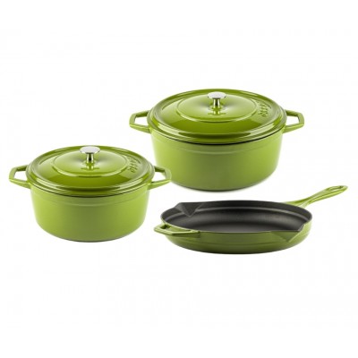 Gietijzer Set uit 3 delen Hosse, Bamboo - Gietijzeren pan set