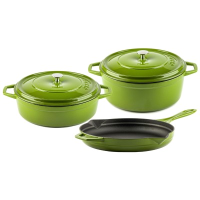 Gietijzer Set uit 3 delen Hosse, Bamboo - Gietijzeren pan set