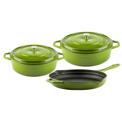 Gietijzer Set uit 3 delen Hosse, Bamboo - Gietijzeren pan set