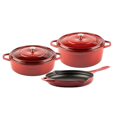 Gietijzer Set uit 3 delen Hosse, Rubin - Gietijzeren pan set