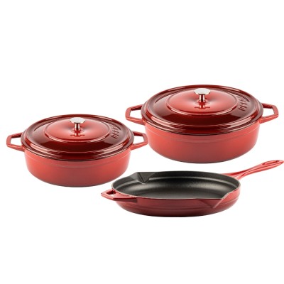 Gietijzer Set uit 3 delen Hosse, Rubin - Gietijzeren pan set