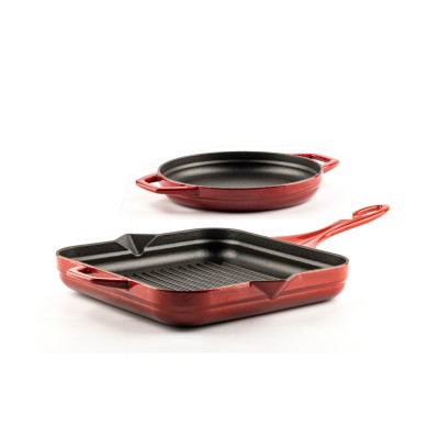 Gietijzer Set uit 2 delen Hosse, Rubin - Gietijzeren pan set