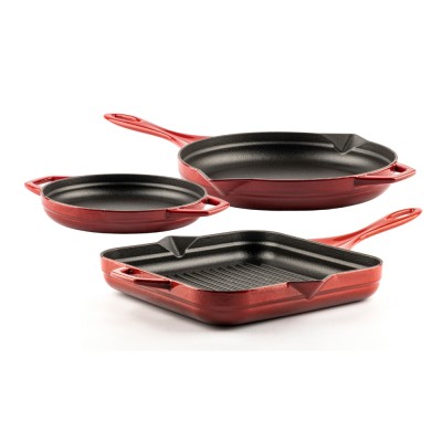 Gietijzer Set uit 3 delen Hosse, Rubin - Gietijzeren pan set