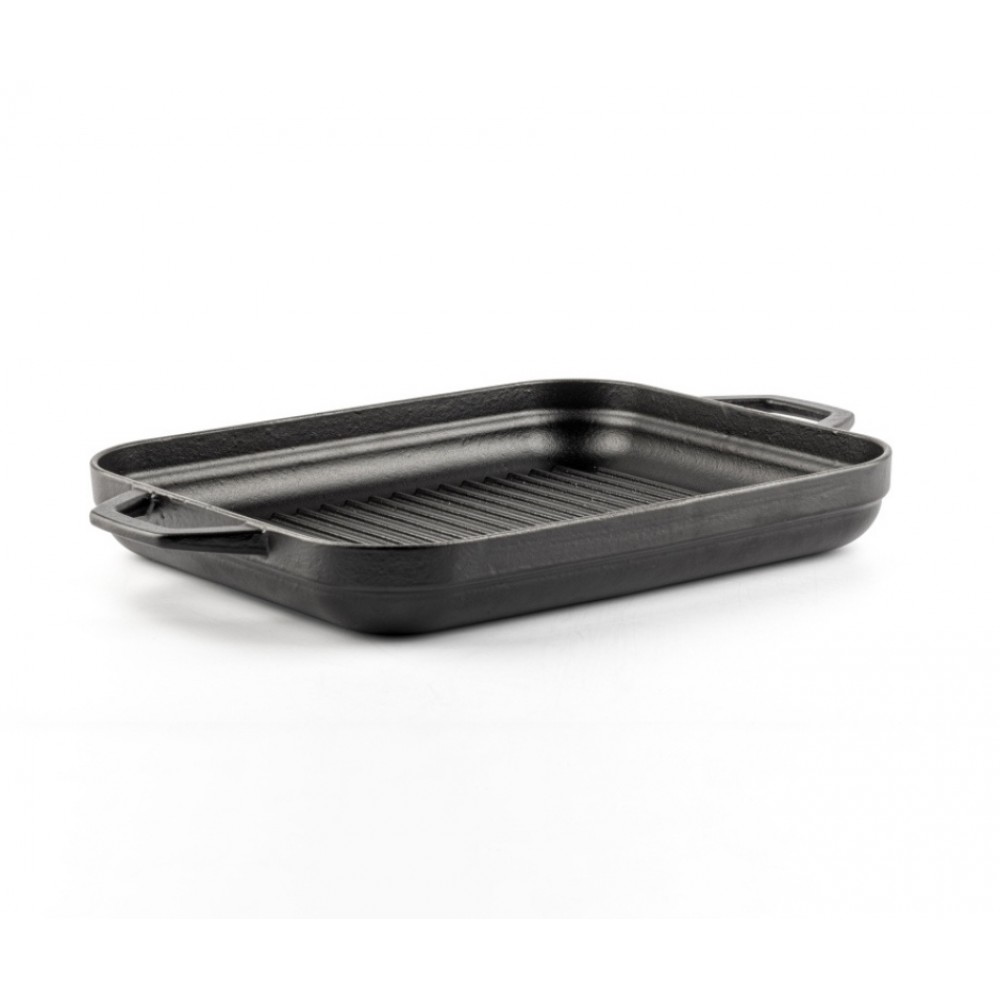 Rechthoekige gietijzeren grillpan met twee handvatten Hosse, 26x32cm