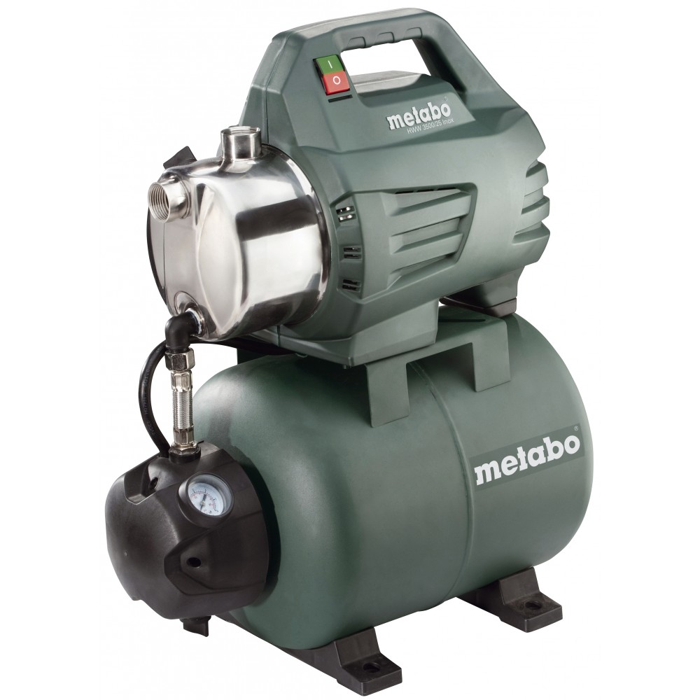 Enkelfasige hydrofoorpomp METABO HWW 3500/25 INOX, vermogen 900 W, debiet 3500 l/u, opvoerhoogte 45 m, tankinhoud 24 L | Hydrofoor pompen | Waterpompen |
