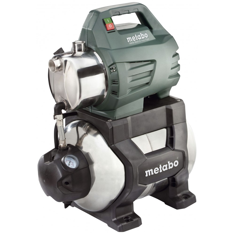 Enkelfasige hydrofoorpomp METABO HWW 4500/25 INOX PLUS, vermogen 1300 W, debiet 4500 l/u, opvoerhoogte 48 m, tankinhoud 24 L | Hydrofoor pompen | Waterpompen |