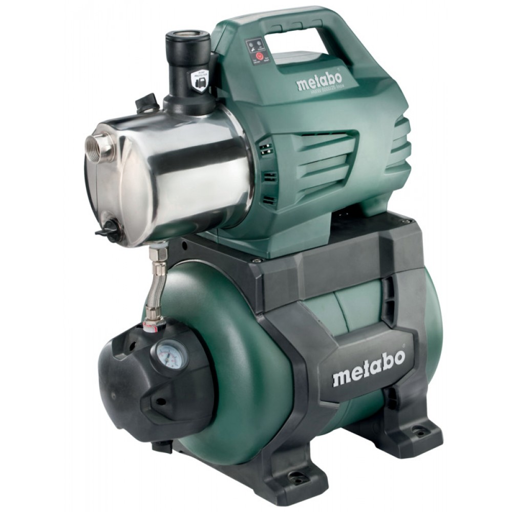 Enkelfasige hydrofoorpomp METABO HWW 6000/25 INOX, vermogen 1300 W, debiet 6000 l/u, opvoerhoogte 55 m, tankinhoud 24 L | Hydrofoor pompen | Waterpompen |
