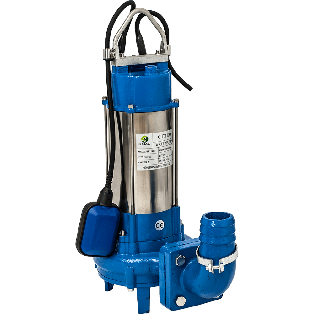 Dompeldrainagepomp voor afvalwater met snijmechanisme Gmax Cut met externe vlotter – debiet 21 m³/u, vermogen 1,5 kW, opvoerhoogte 23 m | Dompel Pompen | Waterpompen |