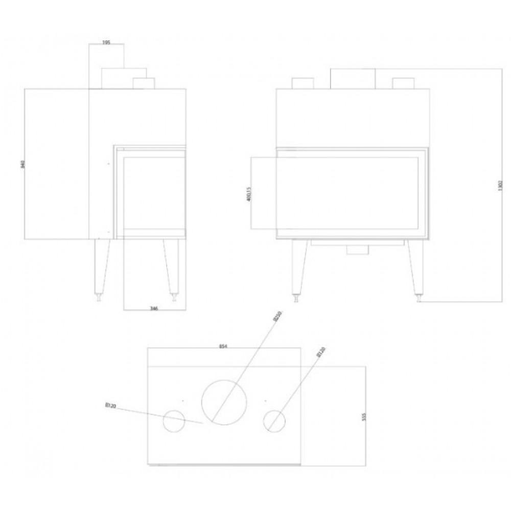 Inbouw haard Balkan Energy ATS STABLE AIR CORNER 800, met luchtkanalen, links, 15.15kW | Inzethaarden / Inbouwhaarden | Haarden |