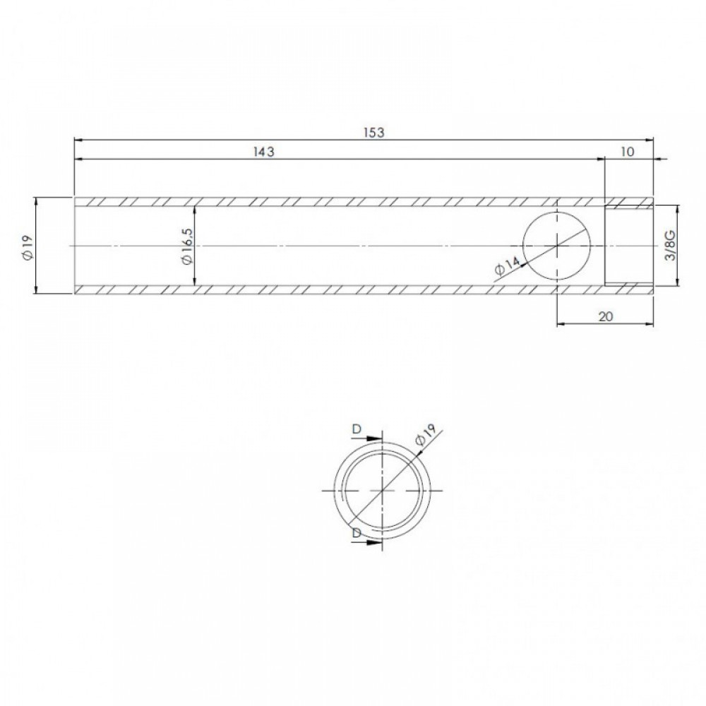 Buis voor gloeibougie pelletkachel, diameter 19 mm, lengte 153 mm, schroefdraad 3/8" | Gloeibougie voor pelletkachel | Pelletkachel onderdelen |