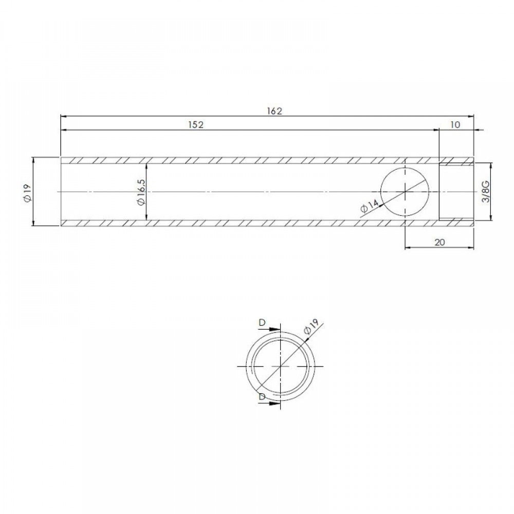 Buis voor gloeibougie pelletkachel, diameter 19 mm, lengte 162 mm, schroefdraad 3/8" | Gloeibougie voor pelletkachel | Pelletkachel onderdelen |