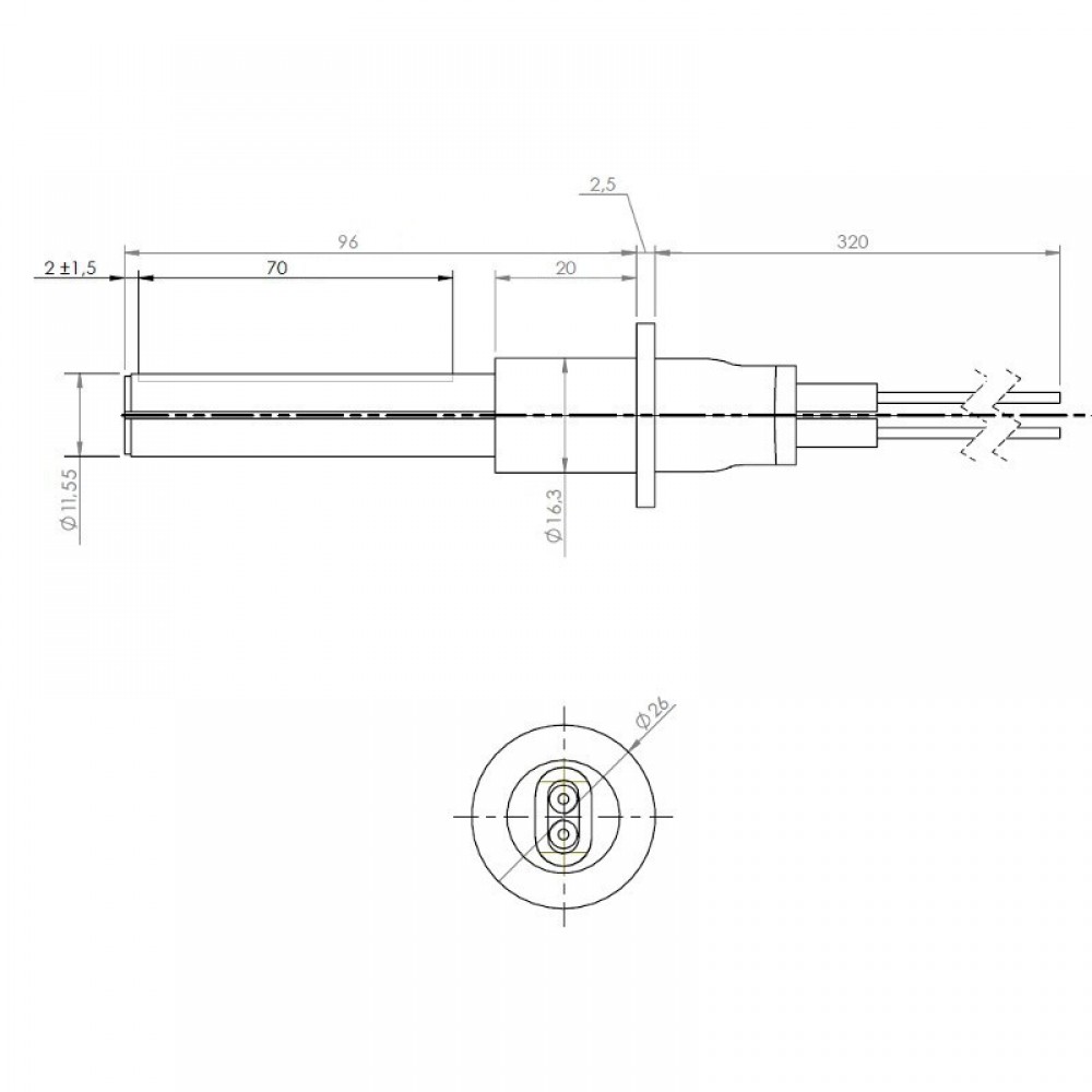 Keramische gloeibougie pelletkachel MCZ, RED e.a., totale lengte 107 mm, 315W | Gloeibougie voor pelletkachel | Pelletkachel onderdelen |