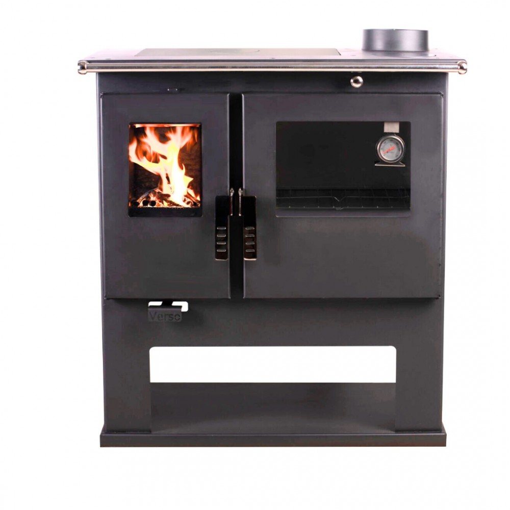 Hout fornuis Verso CS Inox Rechts met roestvrijstalen oven, 7.7kW | Houtkachels met oven | Houtkachels |