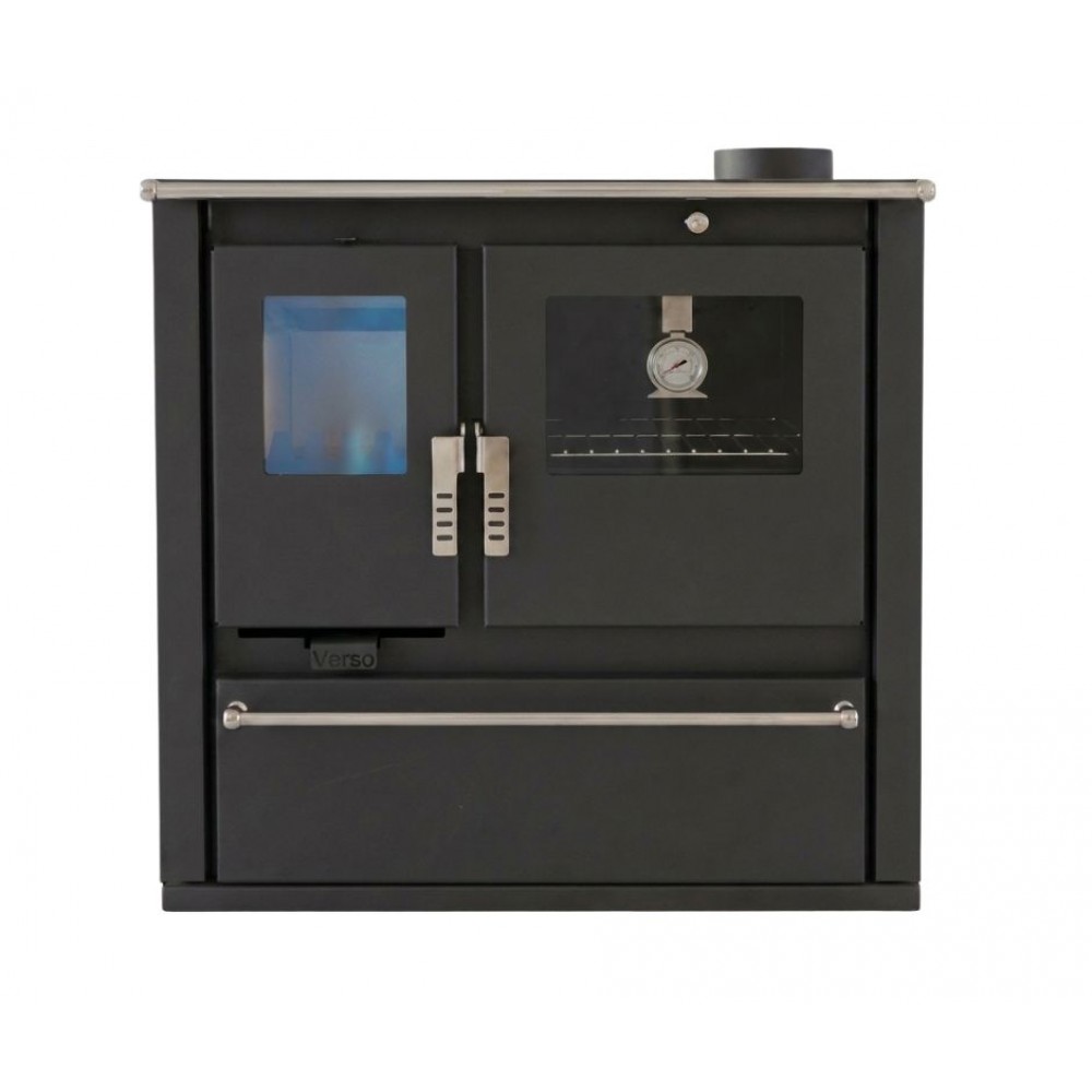 Hout fornuis Verso CS Plus met roestvrijstalen oven en stalen kookplaat, Zwart, Rechts, 7.7kW | Houtkachels met oven | Houtkachels |