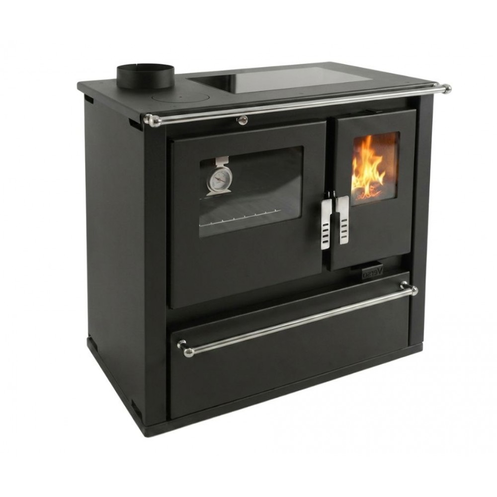 Hout fornuis Verso CS Plus met roestvrijstalen oven en keramische kookplaat, Zwart, Links, 7.7kW | Houtkachels met oven | Houtkachels |