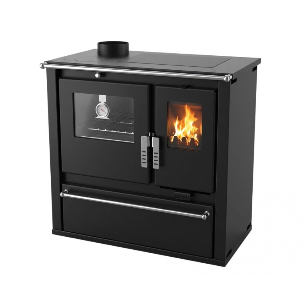 Hout fornuis Verso CS Plus met roestvrijstalen oven en stalen kookplaat, Zwart, Links, 7.7kW