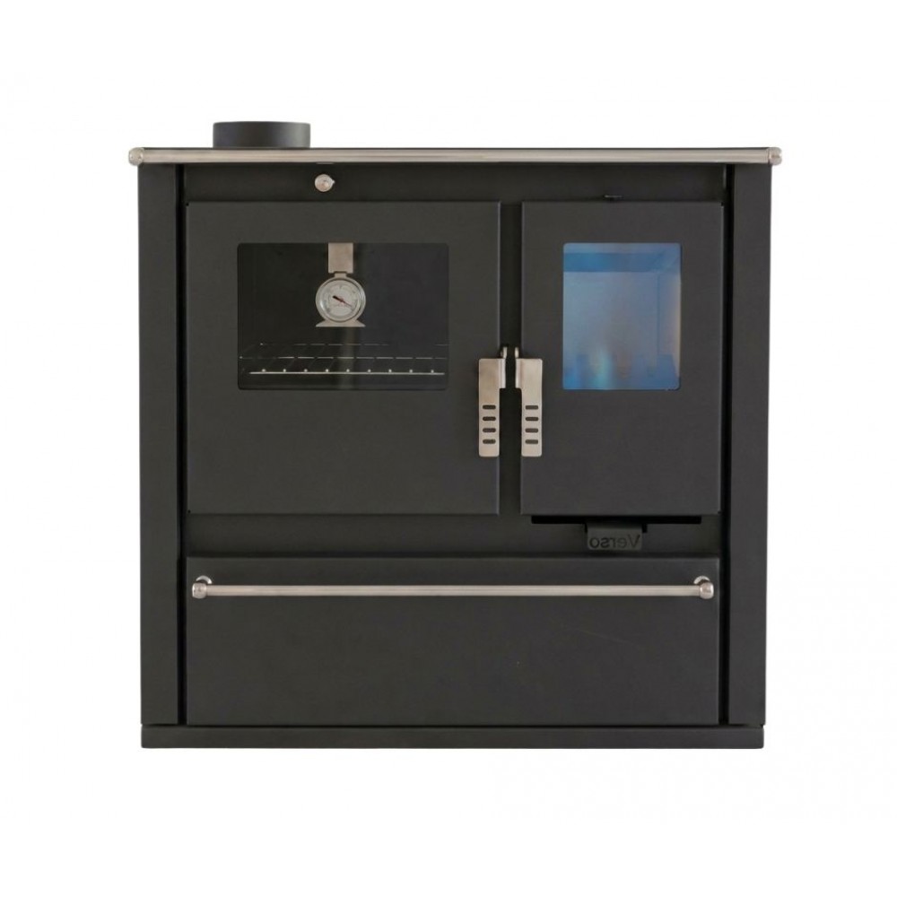 Hout fornuis Verso CS Plus met roestvrijstalen oven en keramische kookplaat, Zwart, Links, 7.7kW | Houtkachels met oven | Houtkachels |