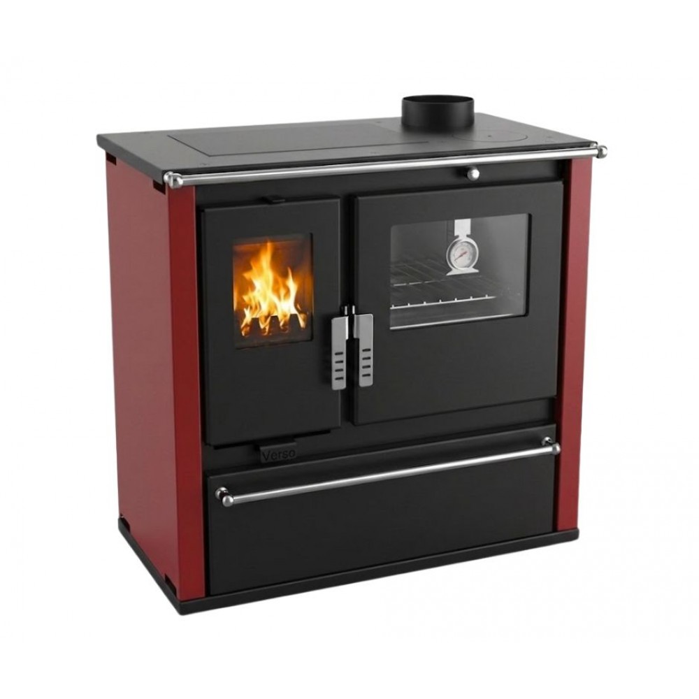 Hout fornuis Verso CS Plus met roestvrijstalen oven en stalen kookplaat, Rood, Rechts, 7.7kW | Houtkachels met oven | Houtkachels |