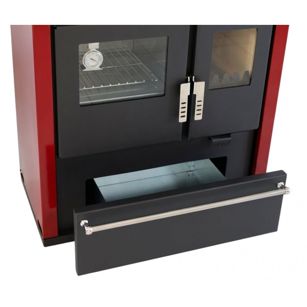 Hout fornuis Verso CS Plus met roestvrijstalen oven en keramische kookplaat, Rood, Links, 7.7kW | Houtkachels met oven | Houtkachels |