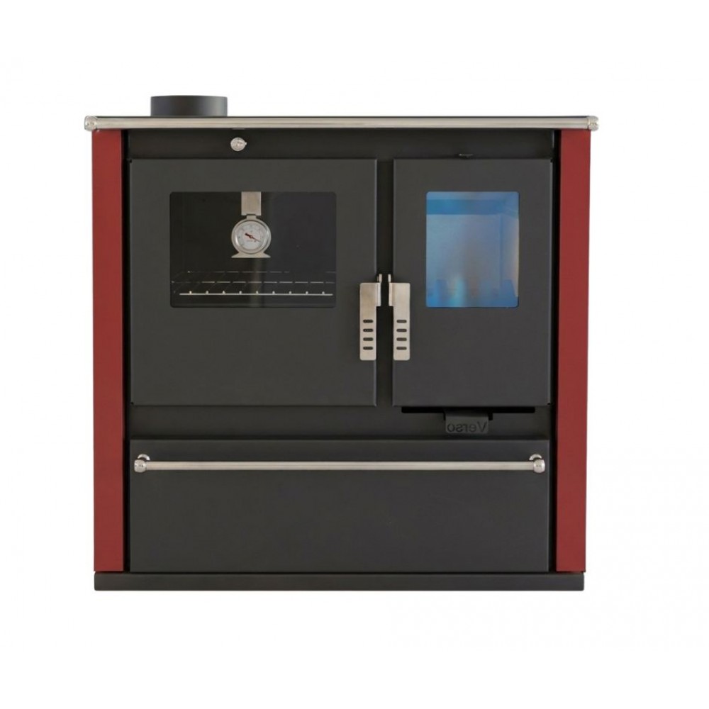 Hout fornuis Verso CS Plus met roestvrijstalen oven en keramische kookplaat, Rood, Links, 7.7kW | Houtkachels met oven | Houtkachels |
