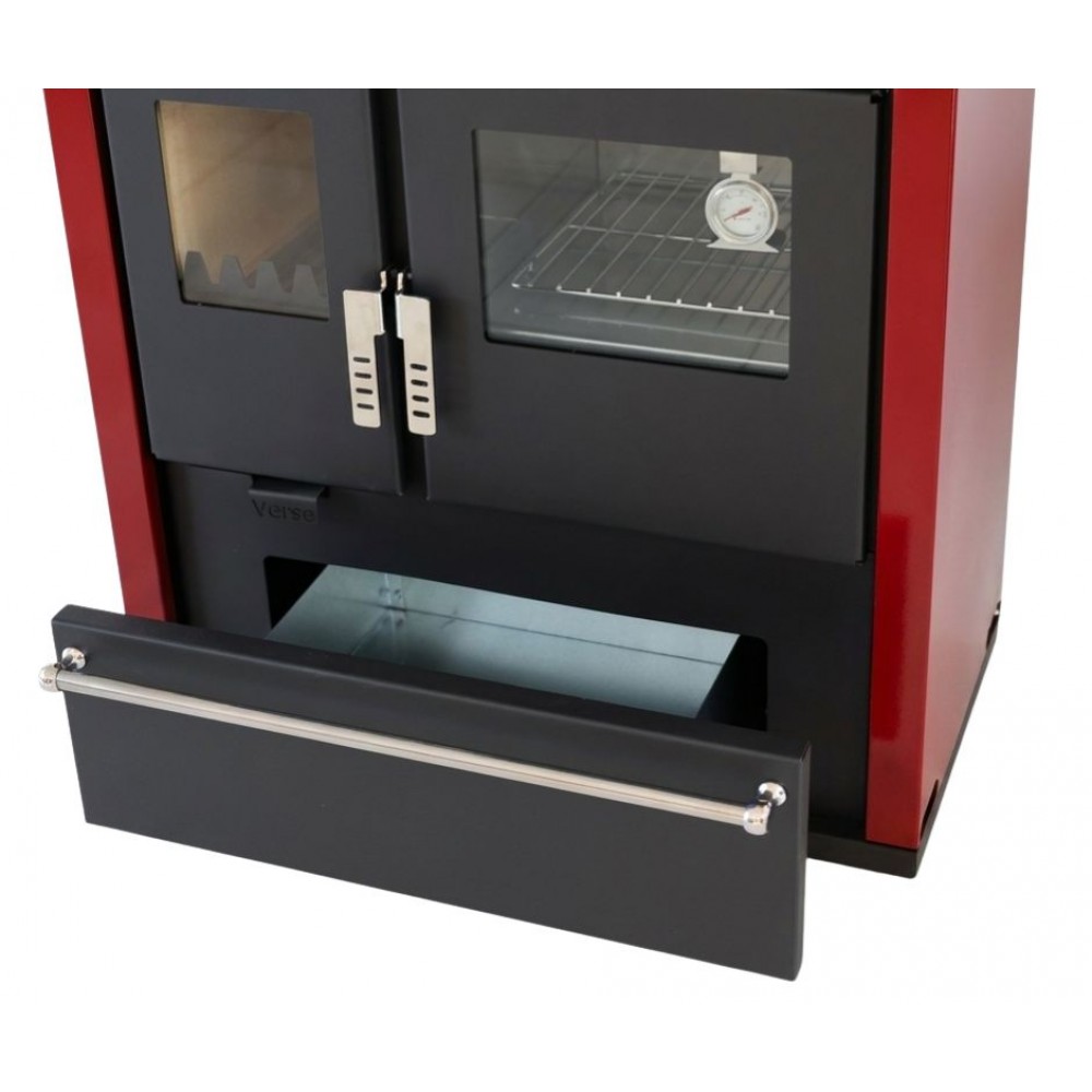 Hout fornuis Verso CS Plus met roestvrijstalen oven en keramische kookplaat, Rood, Rechts, 7.7kW | Houtkachels met oven | Houtkachels |