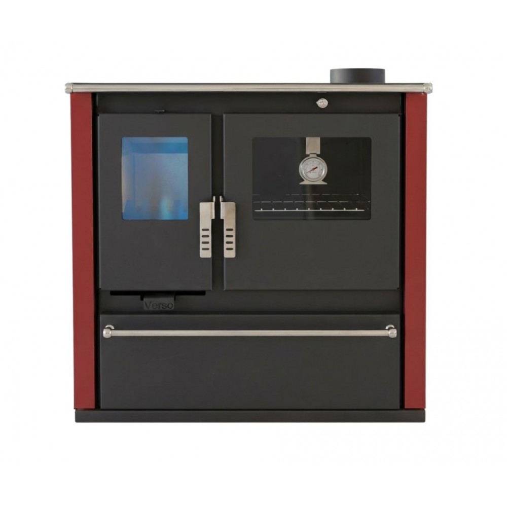Hout fornuis Verso CS Plus met roestvrijstalen oven en keramische kookplaat, Rood, Rechts, 7.7kW | Houtkachels met oven | Houtkachels |