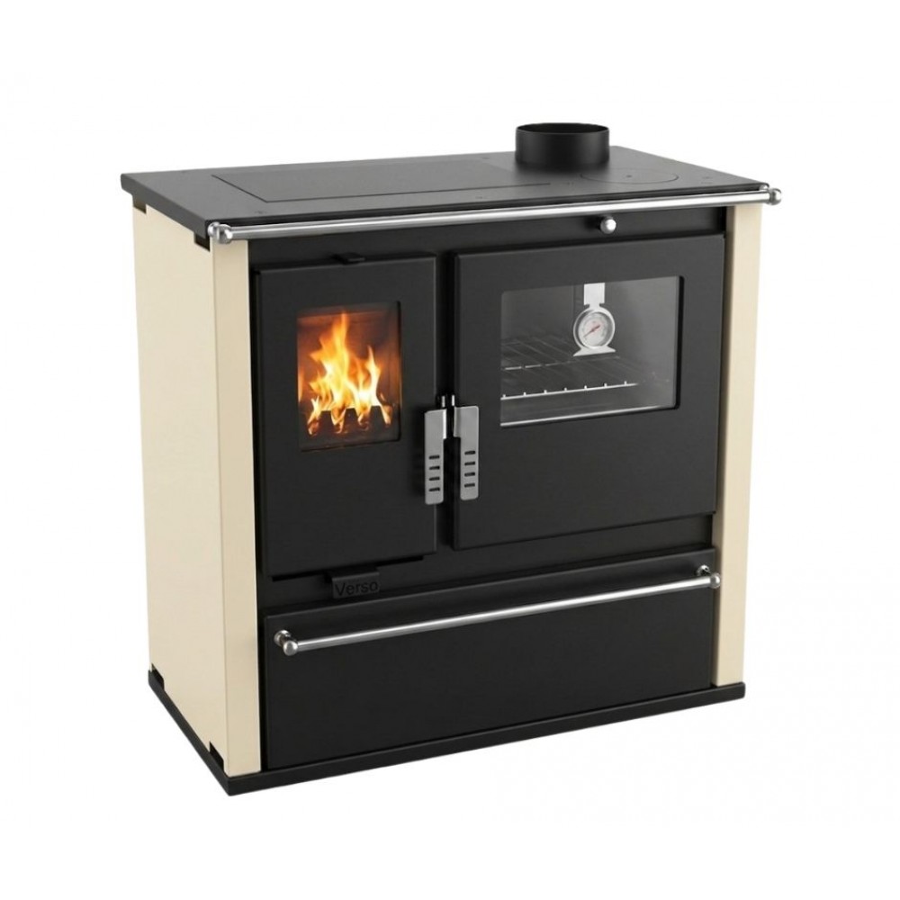 Hout fornuis Verso CS Plus met roestvrijstalen oven en stalen kookplaat, Ivoor, Rechts, 7.7kW | Houtkachels met oven | Houtkachels |