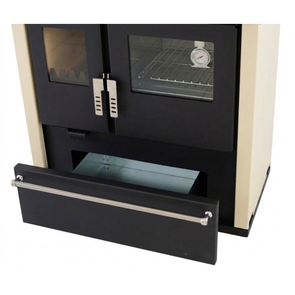 Hout fornuis Verso CS Plus met roestvrijstalen oven en keramische kookplaat, Ivoor, Rechts, 7.7kW | Houtkachels met oven | Houtkachels |