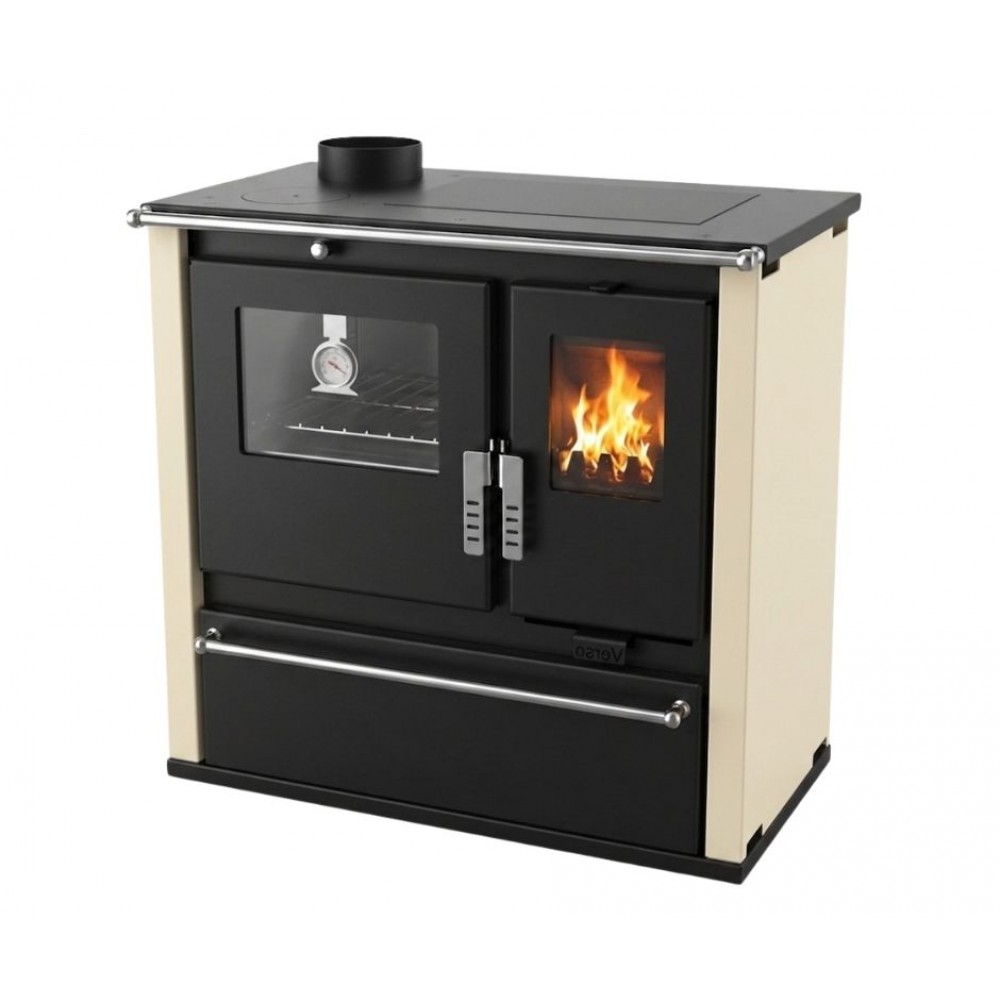Hout fornuis Verso CS Plus met roestvrijstalen oven en stalen kookplaat, Ivoor, Links, 7.7kW