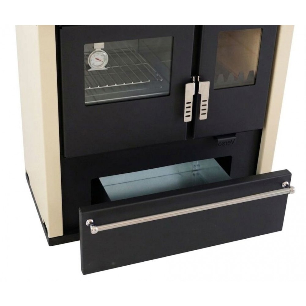 Hout fornuis Verso CS Plus met roestvrijstalen oven en keramische kookplaat, Ivoor, Links, 7.7kW | Houtkachels met oven | Houtkachels |