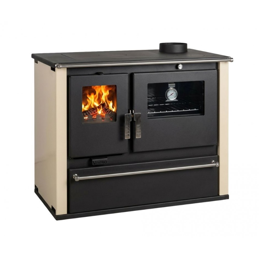 Hout fornuis Verso CS Plus met stalen oven en stalen kookplaat, Ivoor, Rechts, 7.7kW | Houtkachels met oven | Houtkachels |