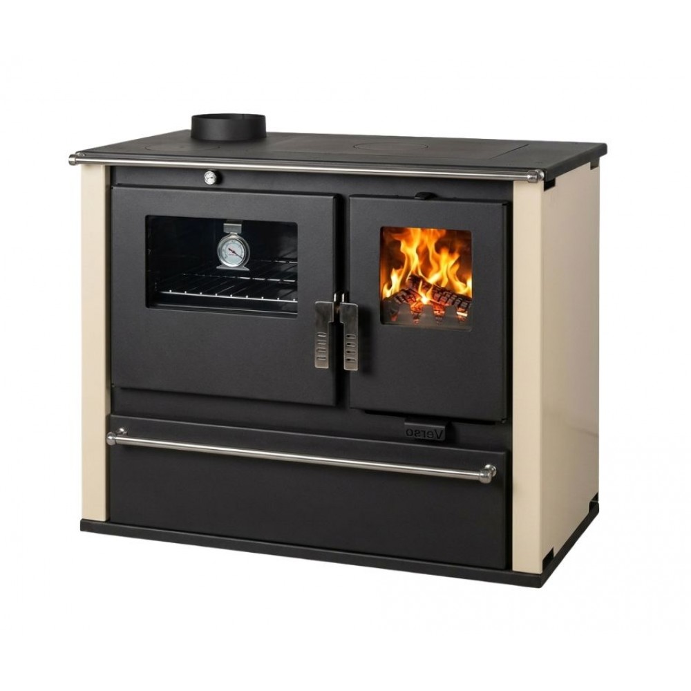Hout fornuis Verso CS Plus met stalen oven en stalen kookplaat, Ivoor, Links, 7.7kW | Houtkachels met oven | Houtkachels |