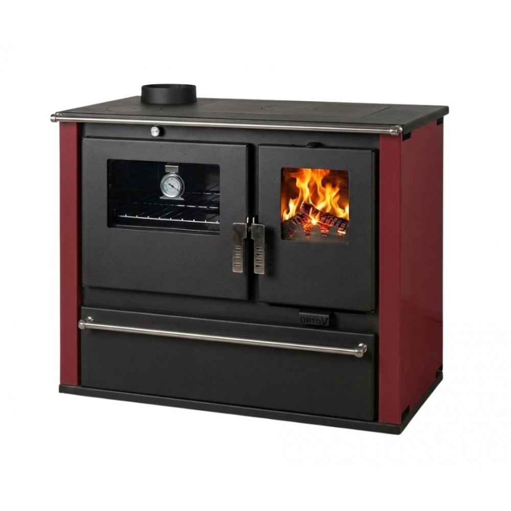 Hout fornuis Verso CS Plus met stalen oven en stalen kookplaat, Rood, Links, 7.7kW | Houtkachels met oven | Houtkachels |