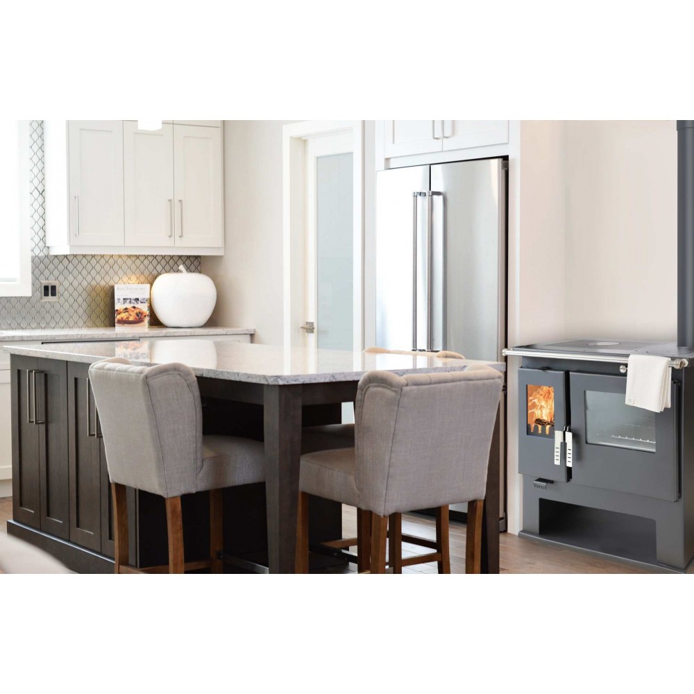 Hout fornuis Verso CS Inox met roestvrijstalen oven, Links, 7.7kW | Houtkachels met oven | Houtkachels |