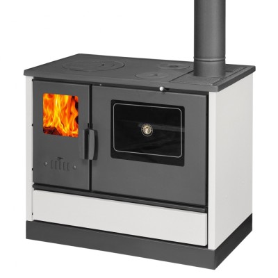 Hout fornuis Balkan Energy 4020 Wit, met gietijzeren bovenblad, 7.9kW - Balkan Energy