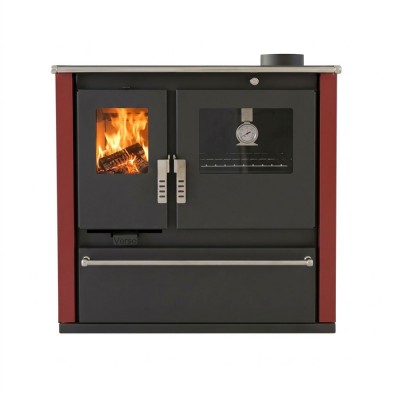 Hout fornuis Verso CS Plus met roestvrijstalen oven en keramische kookplaat, Rood, Rechts, 7.7kW - Verso