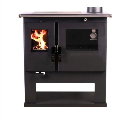 Hout fornuis Verso CS Plus met roestvrijstalen oven en keramische kookplaat, Zwart, Rechts, 7.7kW - Verso