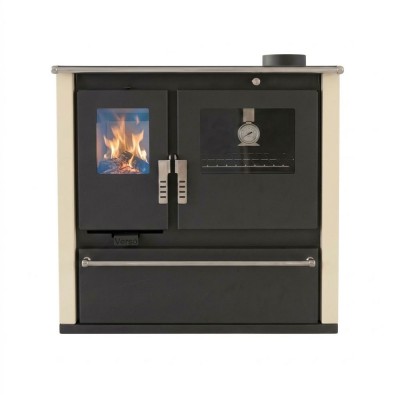 Hout fornuis Verso CS Plus met roestvrijstalen oven en stalen kookplaat, Ivoor, Rechts, 7.7kW - Verso