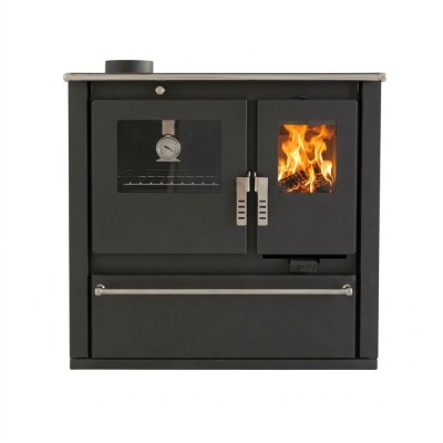 Hout fornuis Verso CS Plus met roestvrijstalen oven en keramische kookplaat, Ivoor, Rechts, 7.7kW - Verso