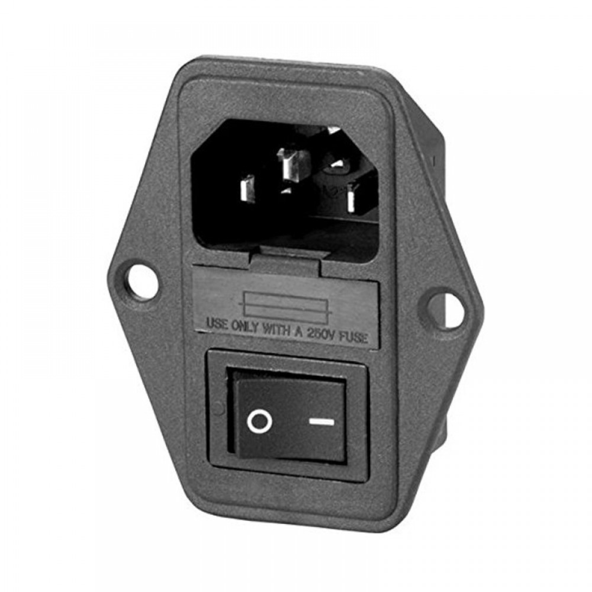 C14 Chassisdeel/Socket male met schakelaar en zekering - Bits & Parts Elektronica