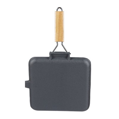 Grillpan gietijzer met opvouwbaar houten handvat, 24x24 cm - Grillpan gietijzer