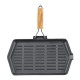 Grillpan gietijzer met opvouwbaar houten handvat, 35x21 cm | Grillpan gietijzer | Gietijzeren pan |