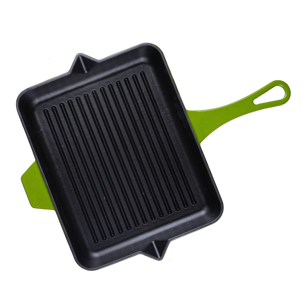 Geëmailleerde grillpan gietijzer Hosse, Bamboo, 26x32cm | Grillpan gietijzer | Gietijzeren pan |