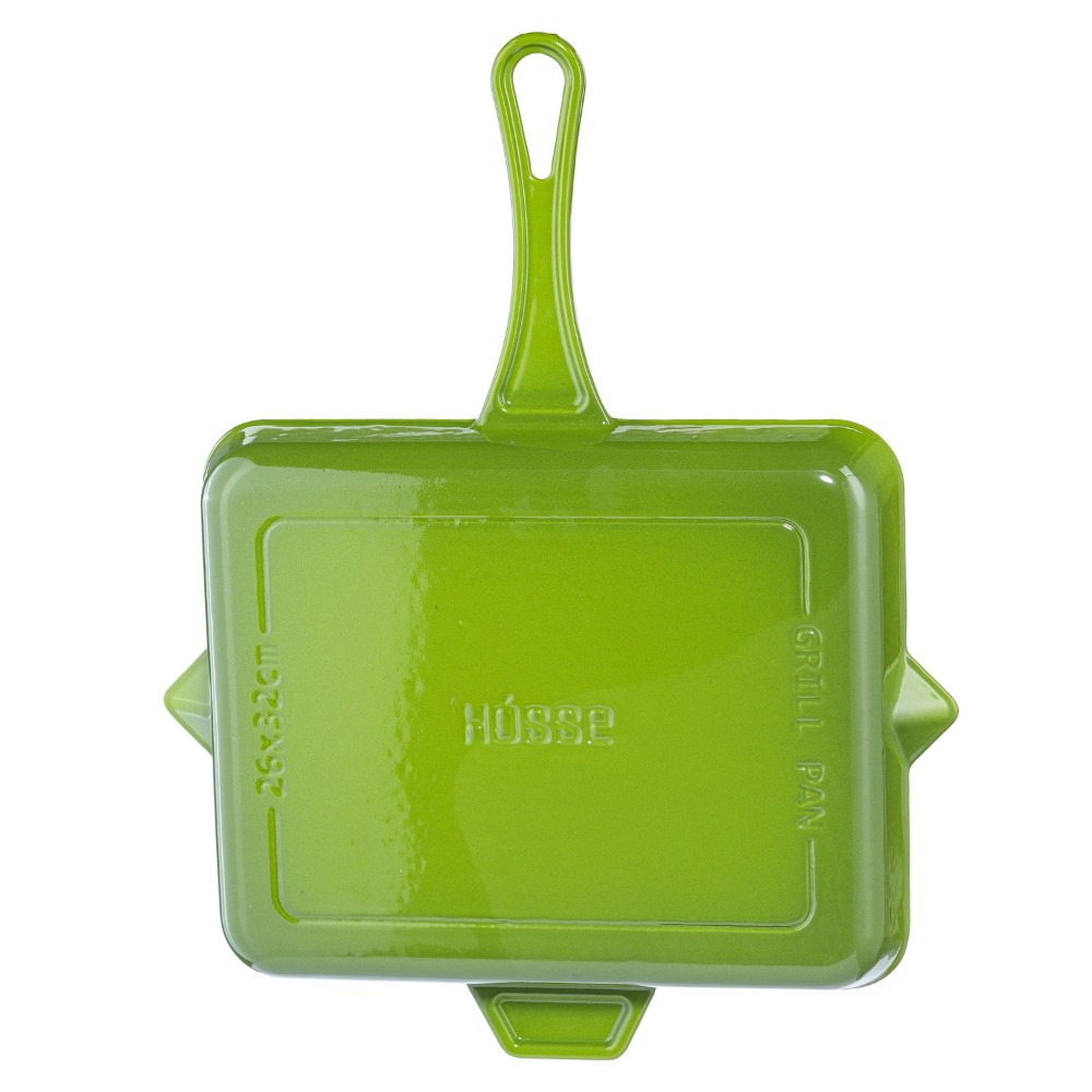 Geëmailleerde grillpan gietijzer Hosse, Bamboo, 26x32cm | Grillpan gietijzer | Gietijzeren pan |