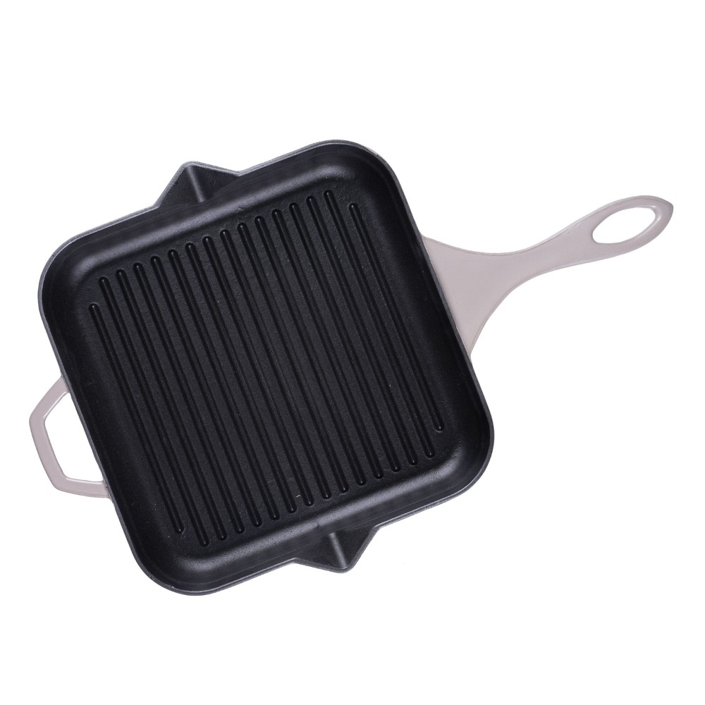 Geëmailleerde grillpan gietijzer Hosse, Ivory, 28x28cm | Grillpan gietijzer | Gietijzeren pan |