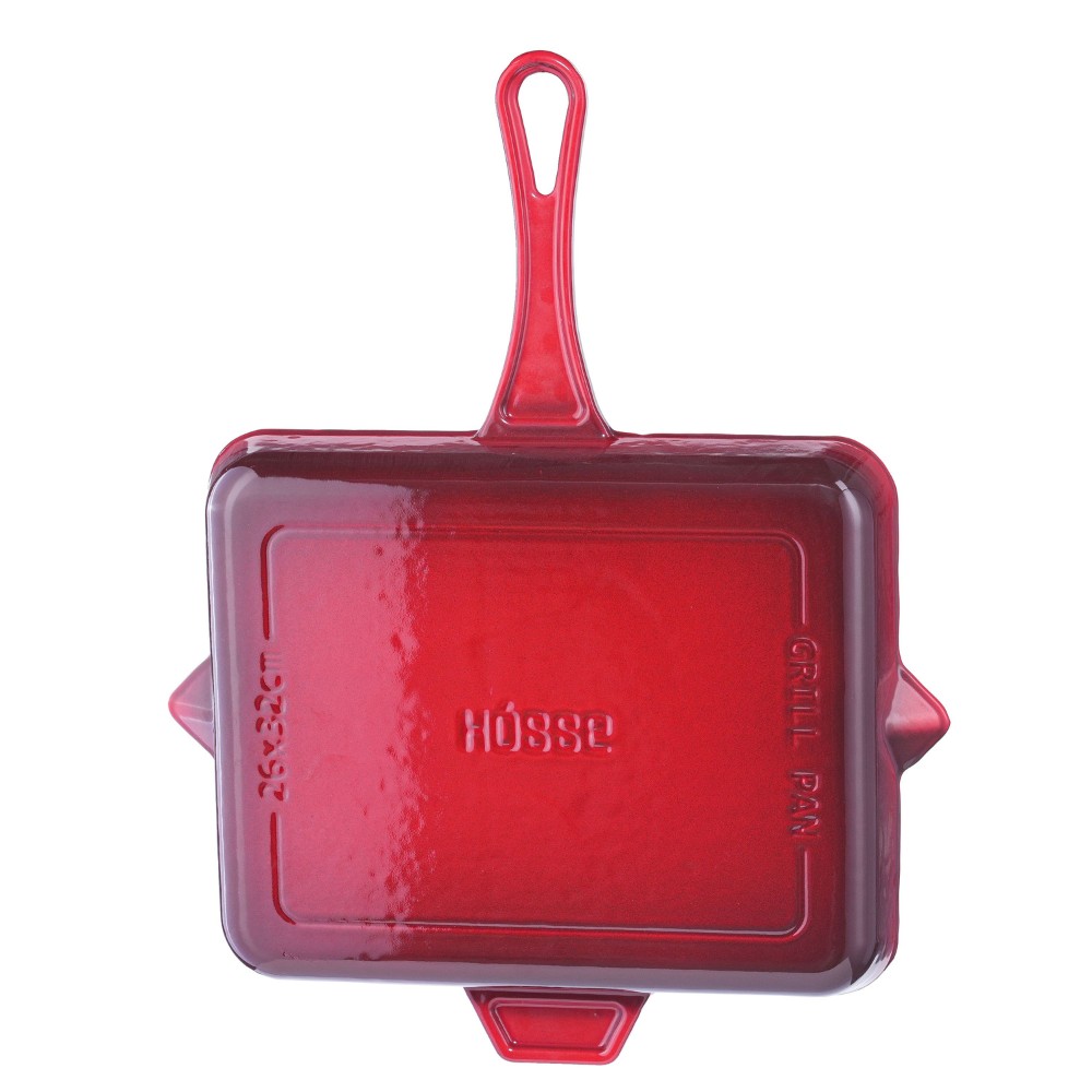 Geëmailleerde grillpan gietijzer Hosse, Rubin, 26x32cm | Grillpan gietijzer | Gietijzeren pan |