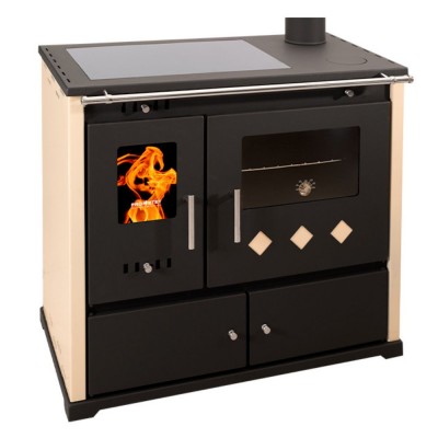 Hout fornuis Prometey Perfect Practik Lux met keramische kookplaat, rechts rookkanaal, ivoor, 9.5kW - Prometey