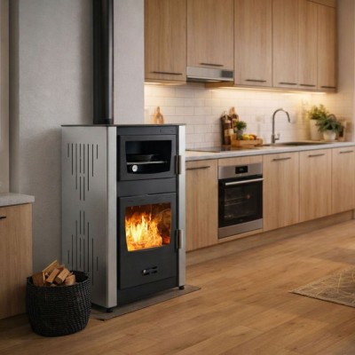 CV houtkachel met oven Velmora Fire ATS HYDRO ΜΑSΙΝΑ 90-25 grijs, 25kW - Productenvergelijking