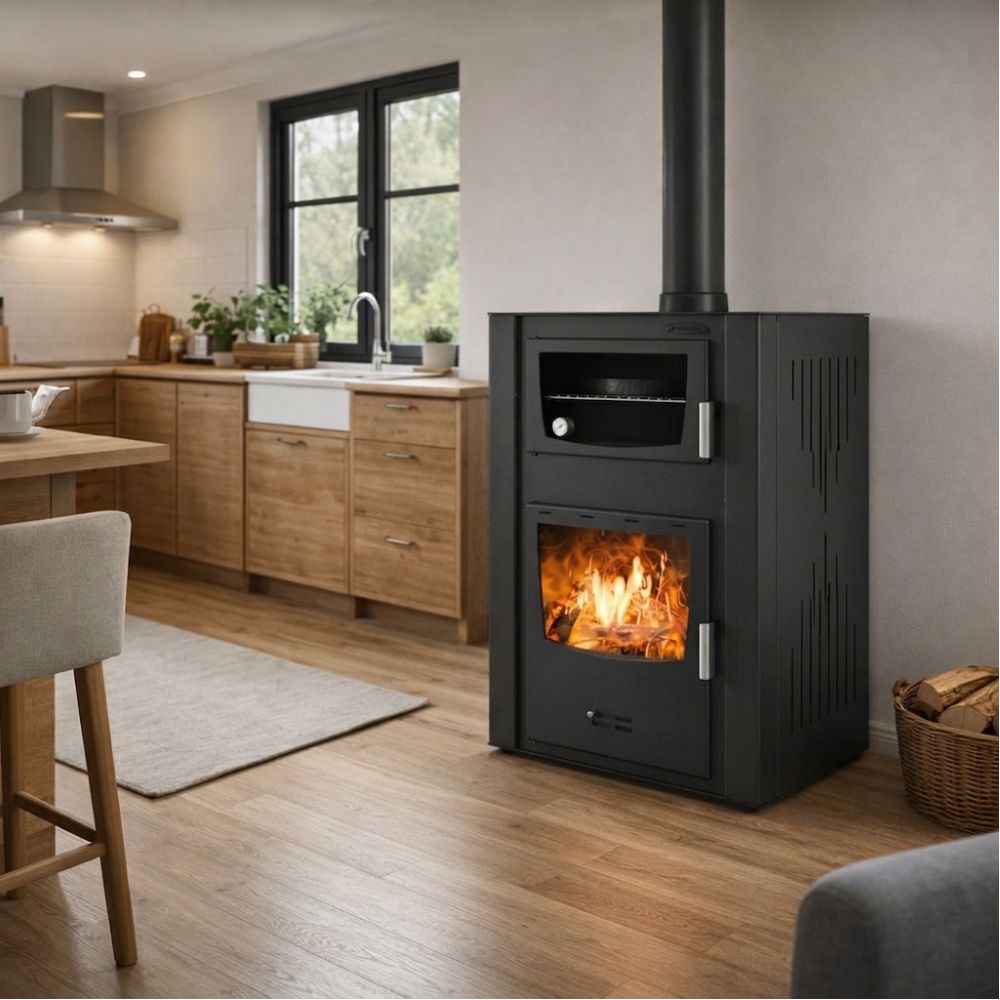 CV houtkachel met oven Velmora Fire ATS HYDRO ΜΑSΙΝΑ 90-30 zwart, 35kW | CV houtkachels | Houtkachels |